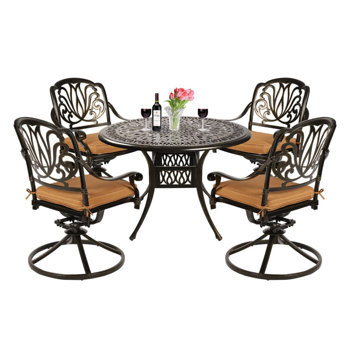 VIVIJASON 4 Person Round Outdoor Dining Set with Cushions & Reviews